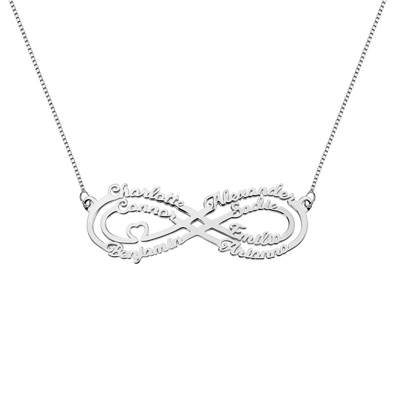 Collana personalizzata con 7 nomi Infinity in argento 