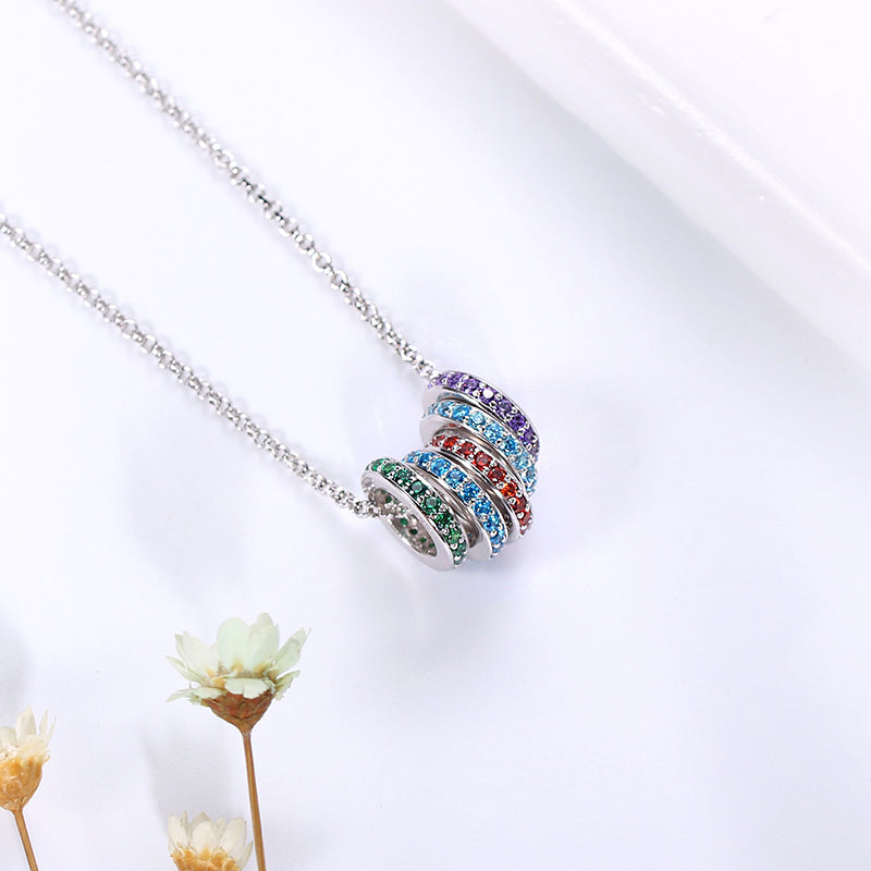 Personalized Stackable Rings Pendant Birthstone Necklace