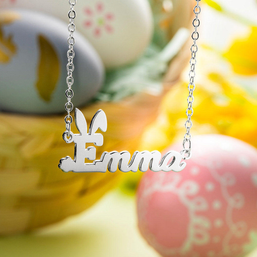 Personalized Name Easter Bunny Necklace Sterling Silver