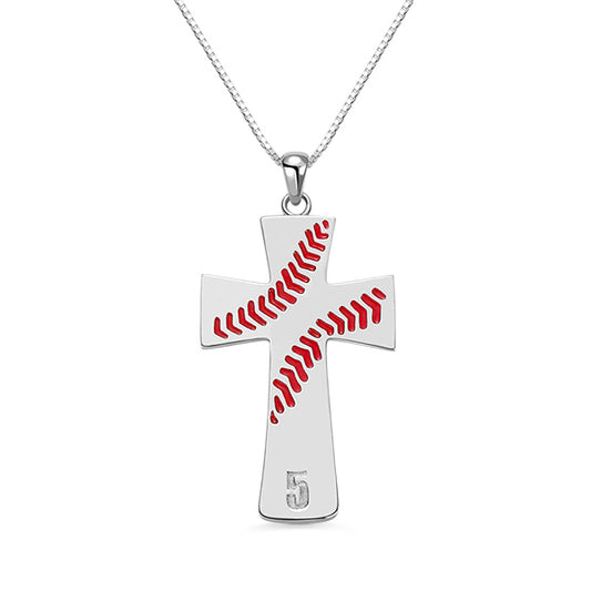 Collana con croce incisa a forma di linea da baseball in argento