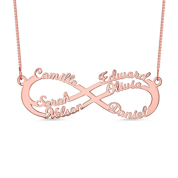 Collana personalizzata con simbolo infinito con 6 nomi in argento 