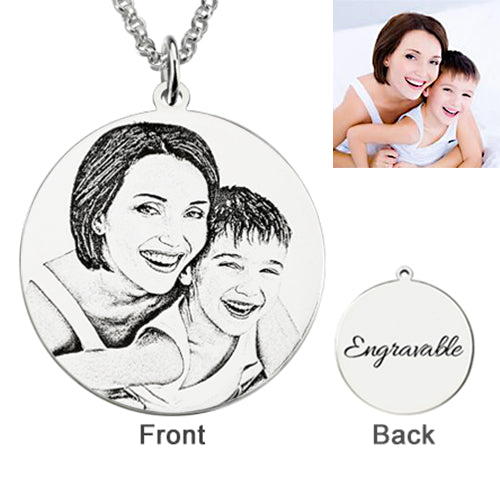 Personalized Photo Engraved Necklace Silver Sterling / Stainless Steel