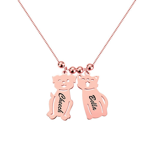 Collana con ciondolo inciso per bambini, gatto e cane in oro rosa