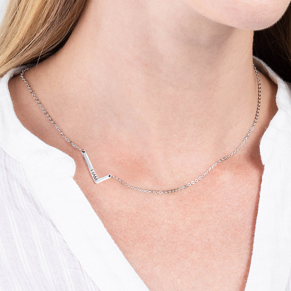 Personalized Sideways 1 Letters Layered Necklace with Names-Stainless Steel