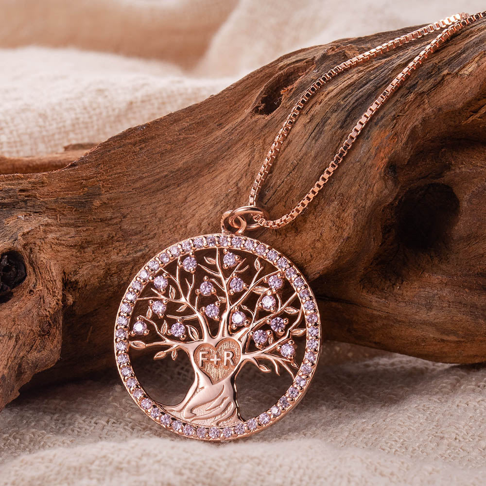 Collana personalizzata con pietra portafortuna a forma di cuore e albero, pietra portafortuna completa