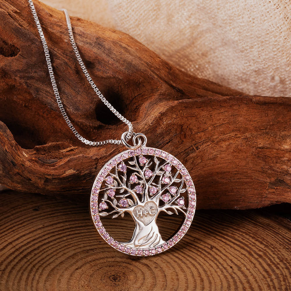 Collana personalizzata con pietra portafortuna a forma di cuore e albero, pietra portafortuna completa