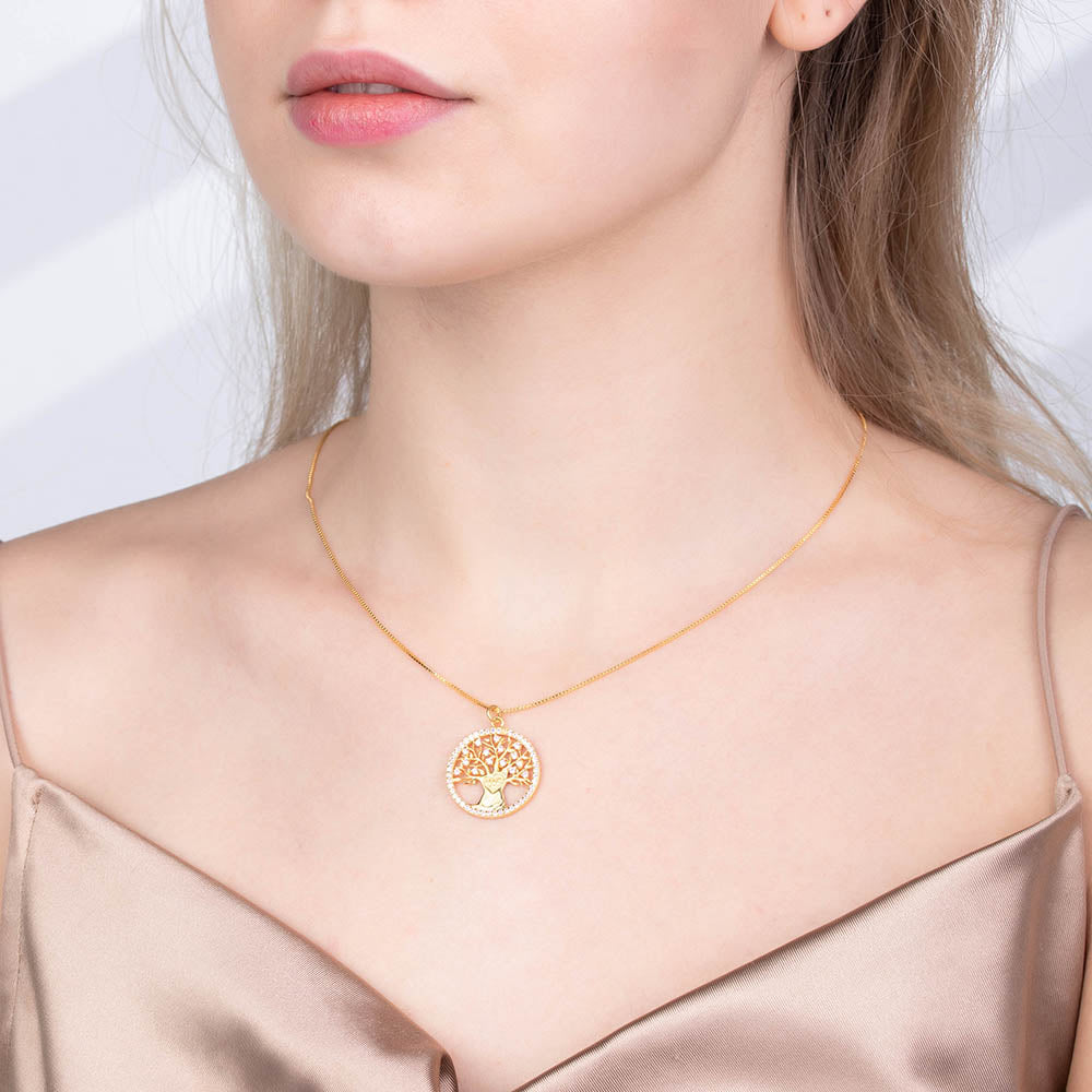 Collana personalizzata con pietra portafortuna a forma di cuore e albero, pietra portafortuna completa