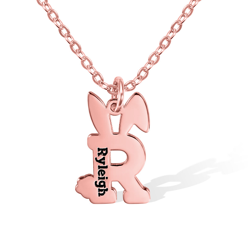 Custom Easter Bunny Letter Necklace with Name Sterling Silver