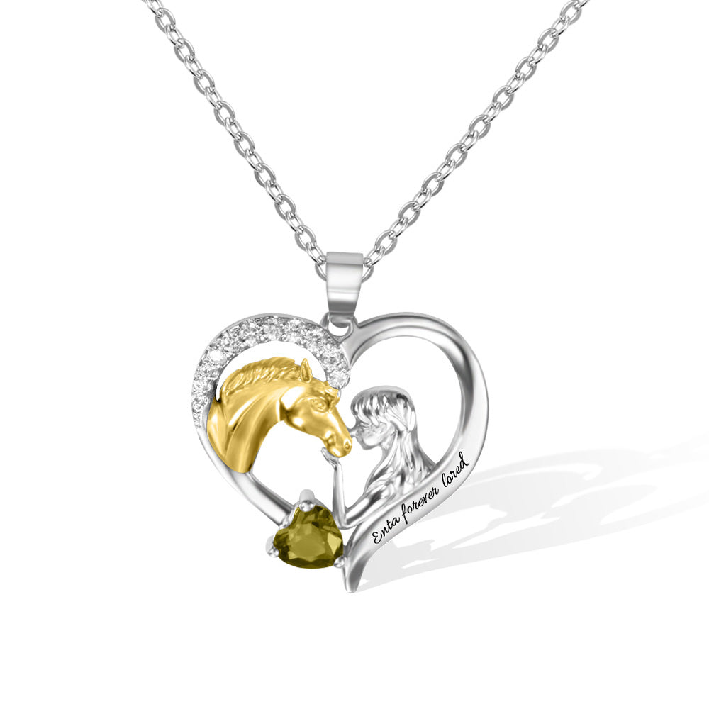 Heart Necklace with Horse & Girl Charm Brass