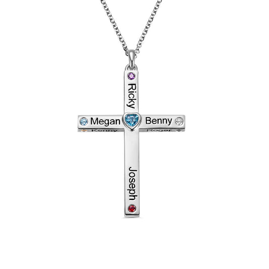 Personalized Heart Birthstone Cross Necklace