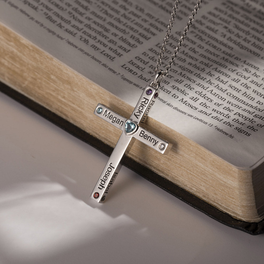 Personalized Heart Birthstone Cross Necklace