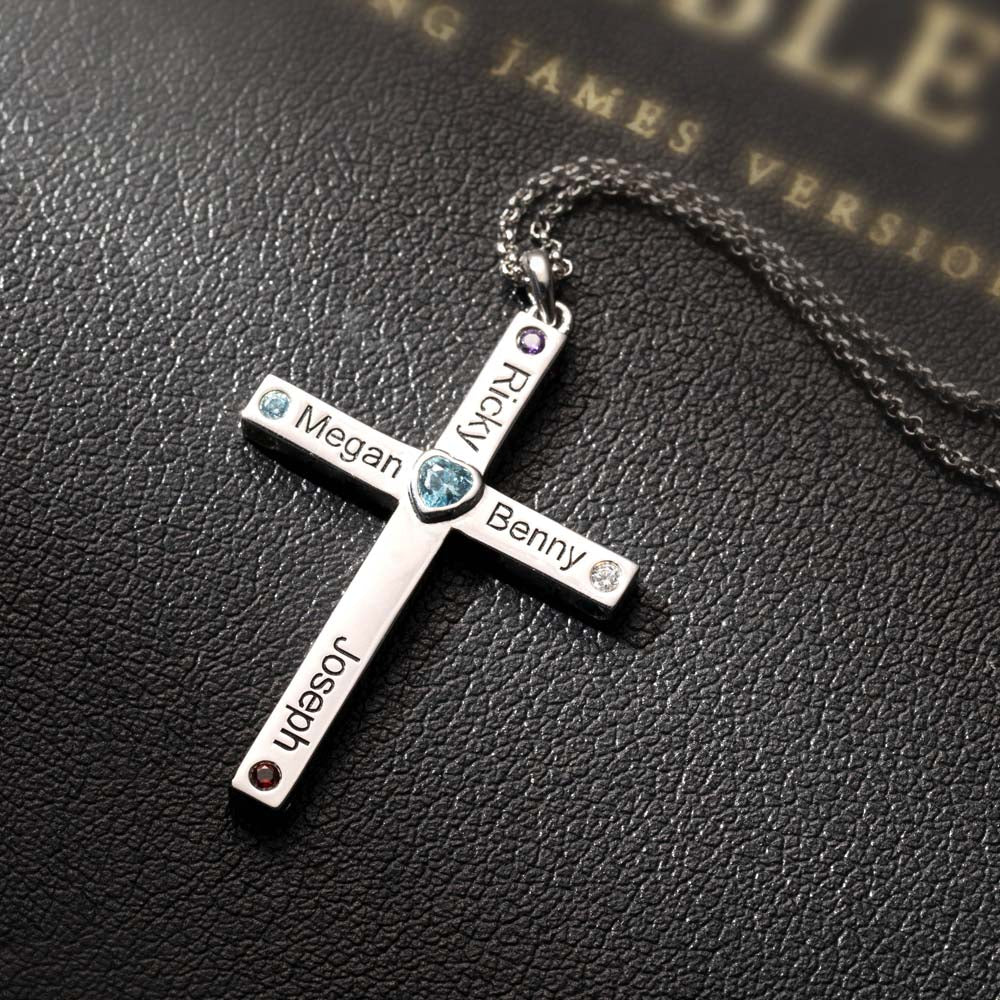 Personalized Heart Birthstone Cross Necklace