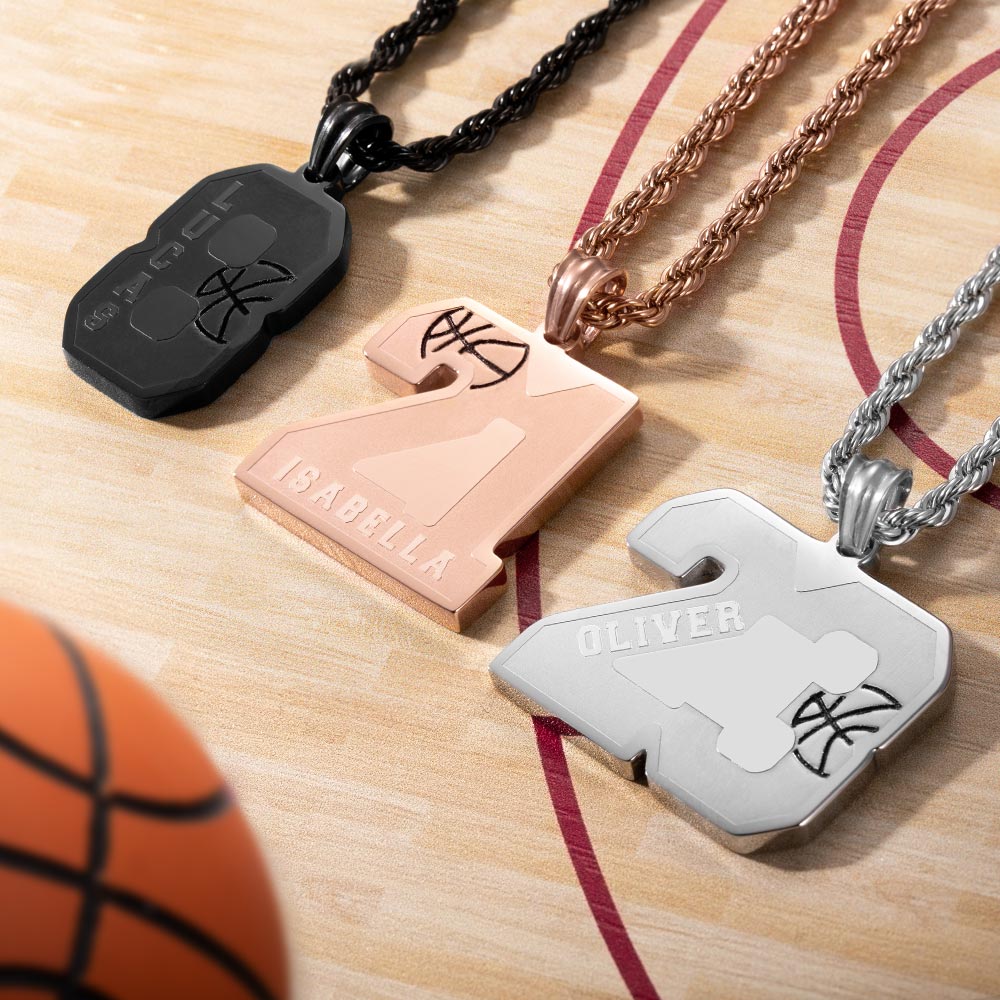 Custom Basketball Number Necklace with Name