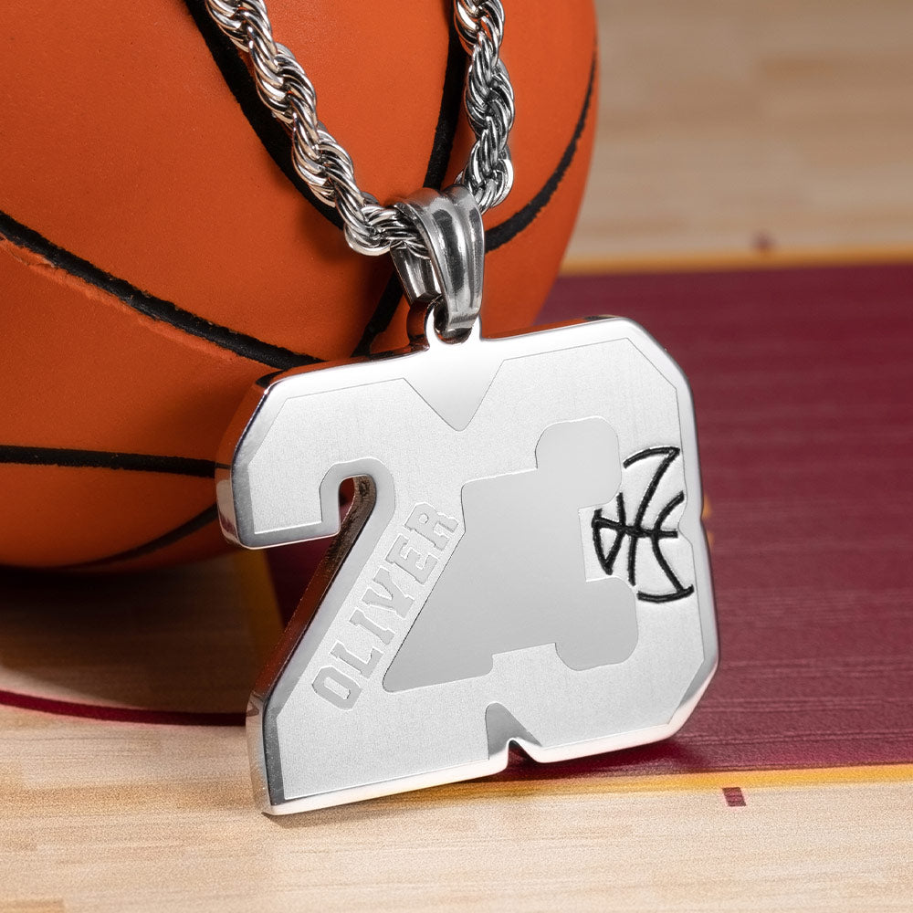 Custom Basketball Number Necklace with Name