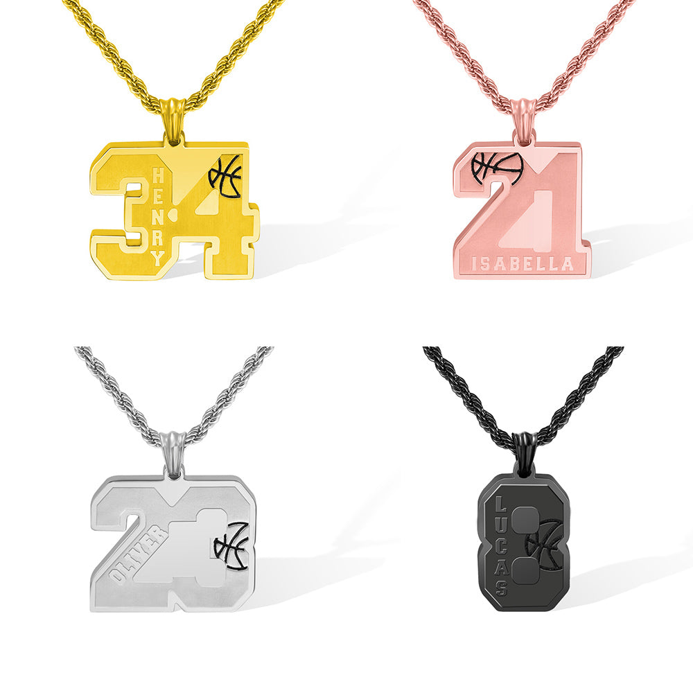 Custom Basketball Number Necklace with Name