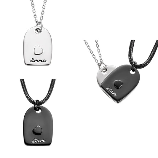 Collana con cuore abbinato con nome personalizzato per coppia, set da 2