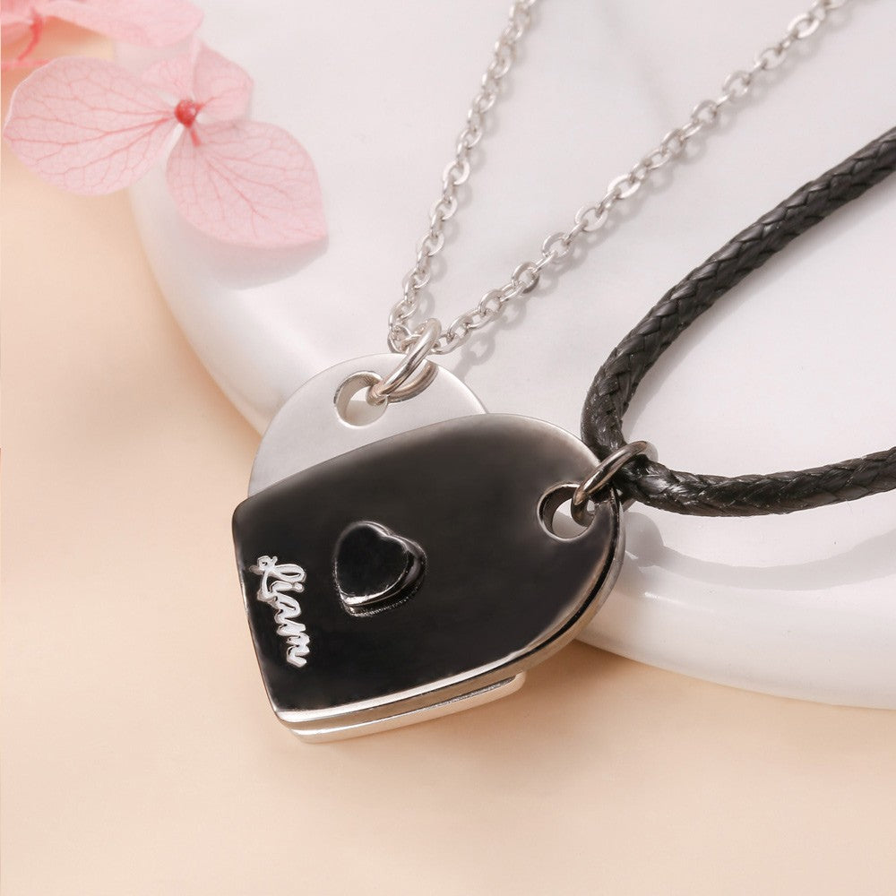 Collana con cuore abbinato con nome personalizzato per coppia, set da 2