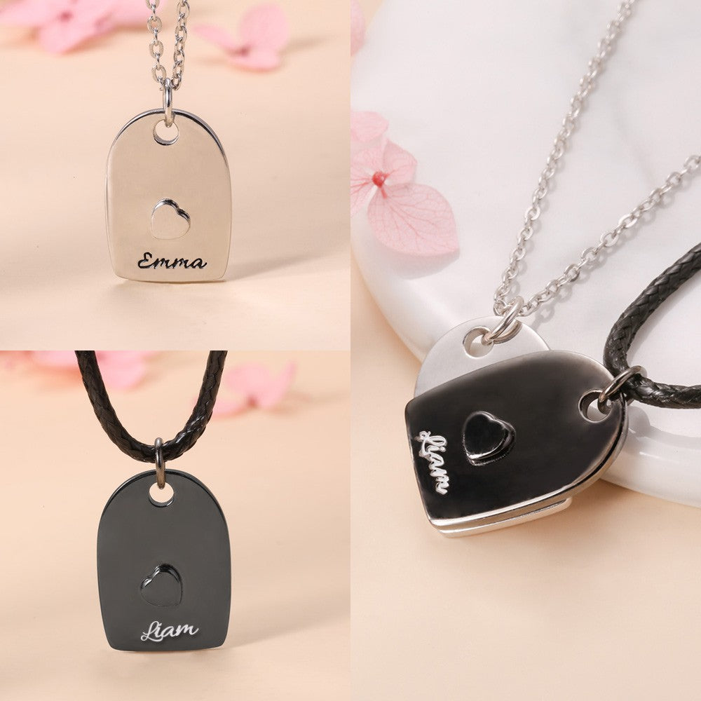 Collana con cuore abbinato con nome personalizzato per coppia, set da 2