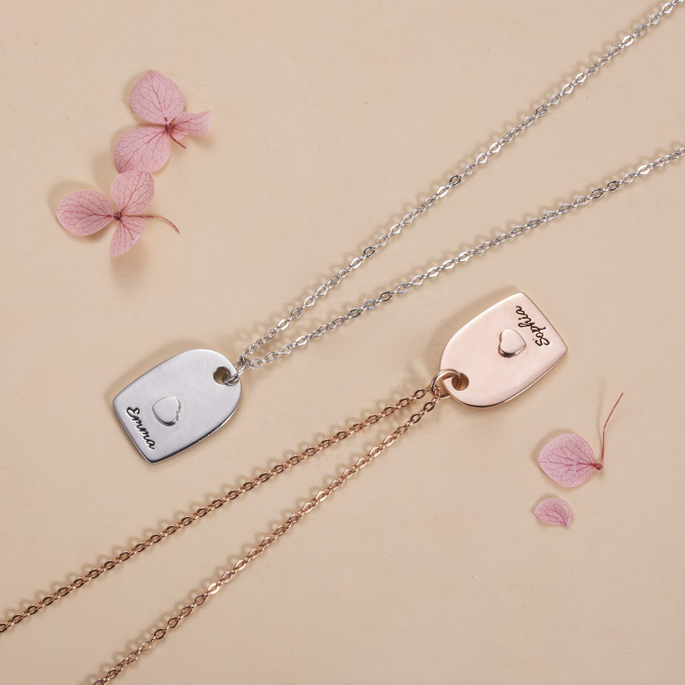 Collana con cuore abbinato con nome personalizzato per coppia, set da 2