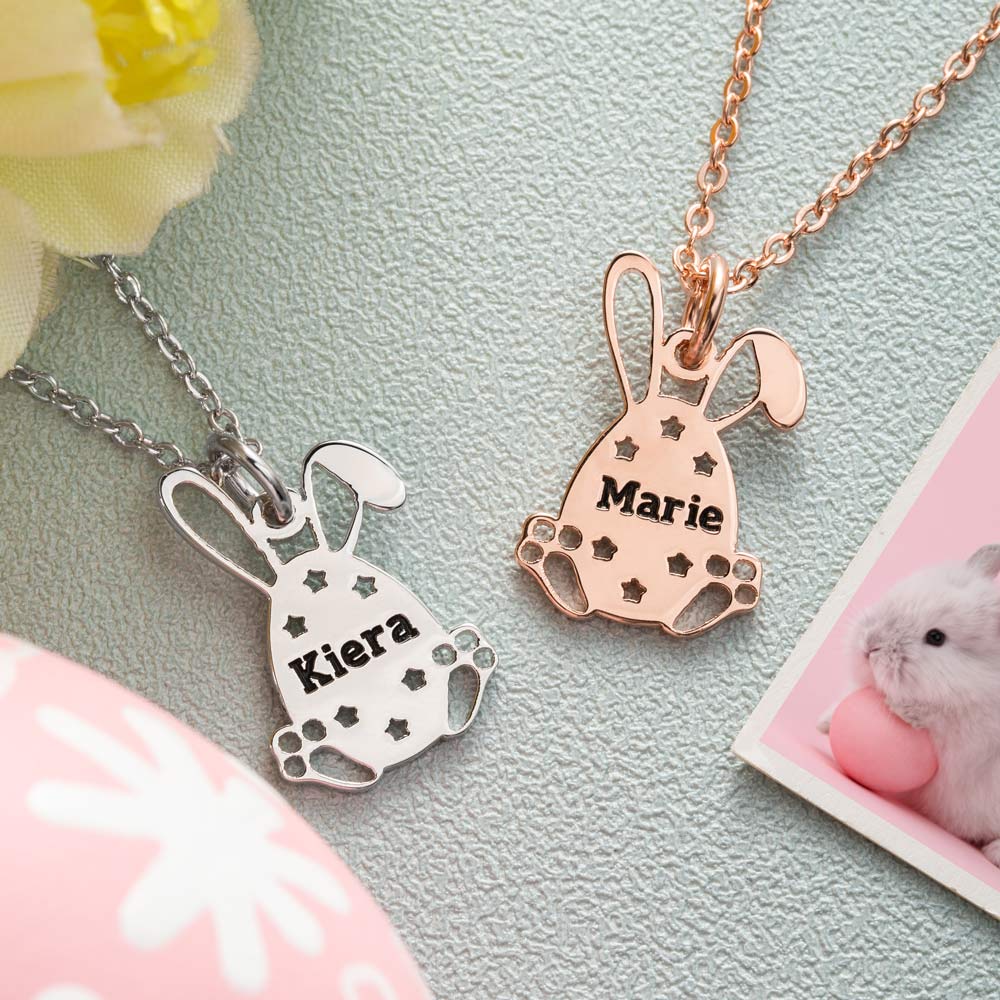 Personalized Easter Bunny Egg Name Necklace Stainless Steel