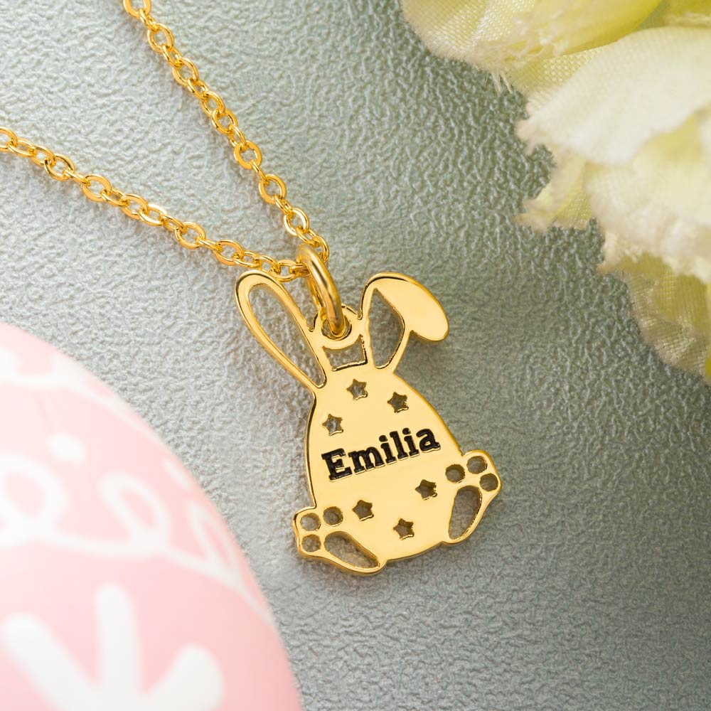 Personalized Easter Bunny Egg Name Necklace Stainless Steel