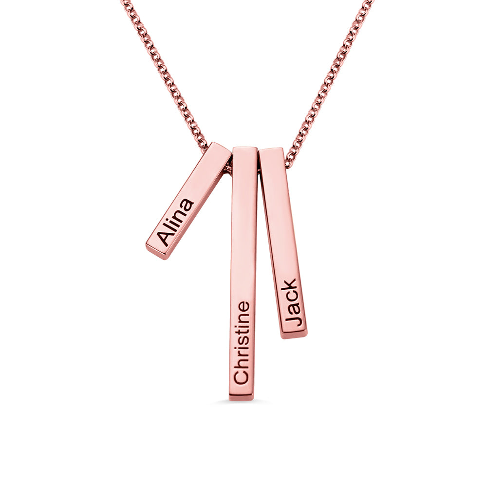 Engraved Triple 3D Vertical Bar Necklace Stainless Steel