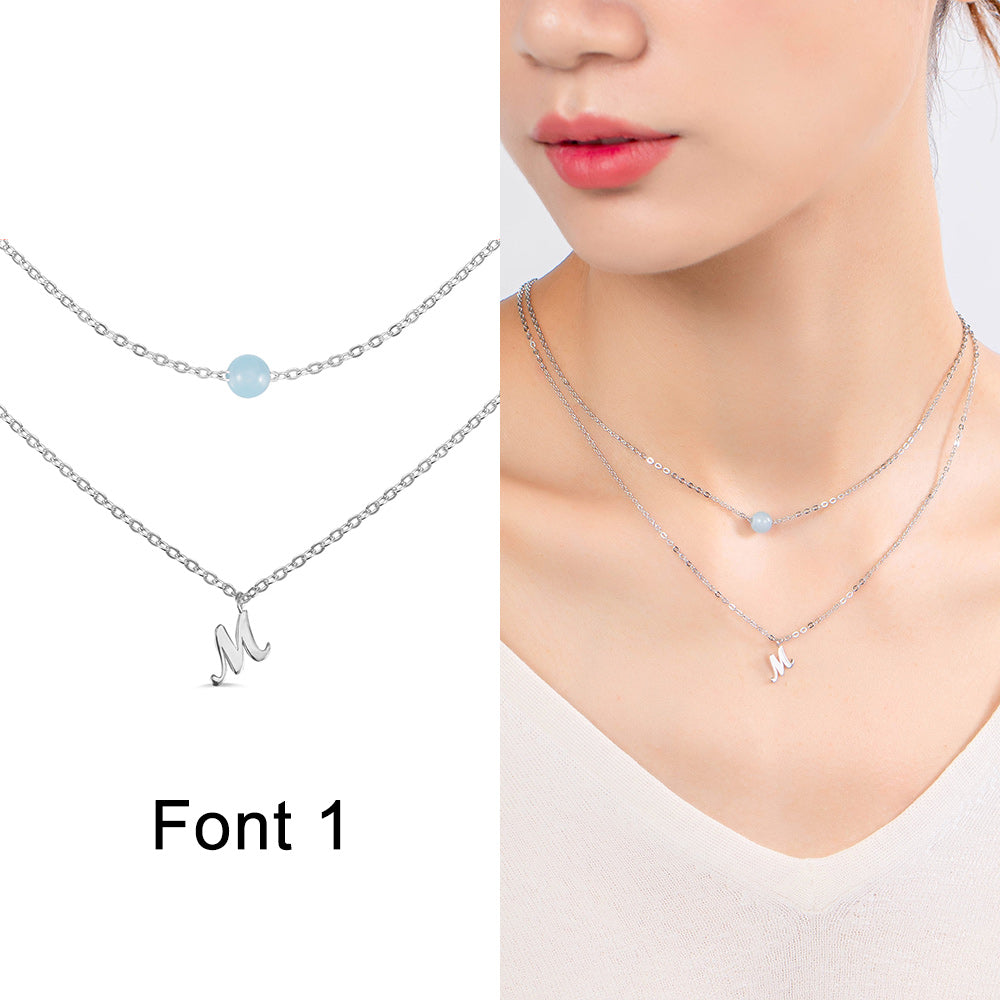 Personalized Double-Layer Initial Necklace with Birthstone