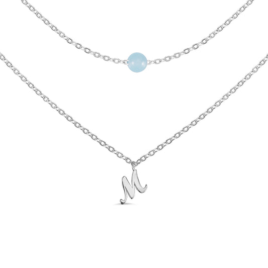 Personalized Double-Layer Initial Necklace with Birthstone