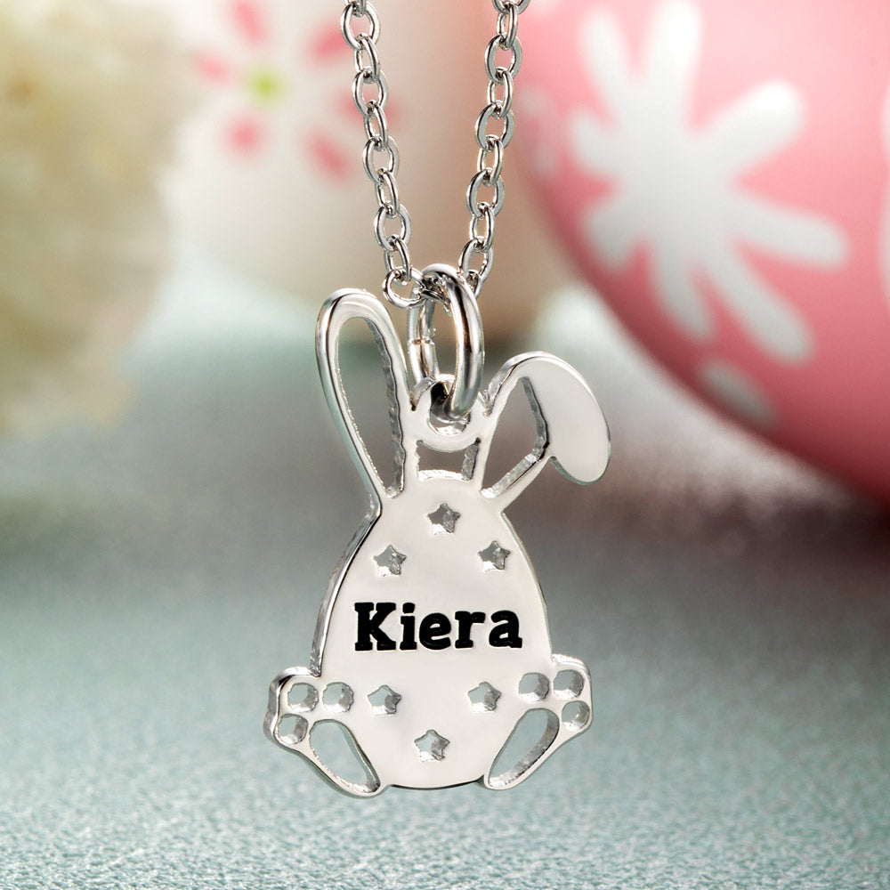 Personalized Easter Bunny Egg Name Necklace Sterling Silver