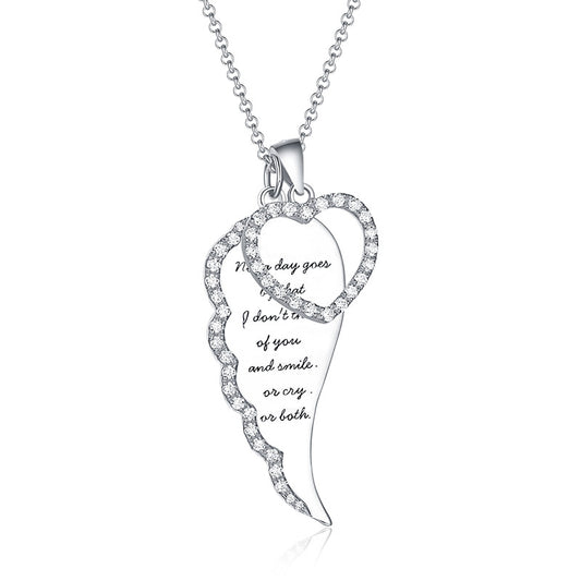 Personalized Angel Wing Heart Necklace Silver