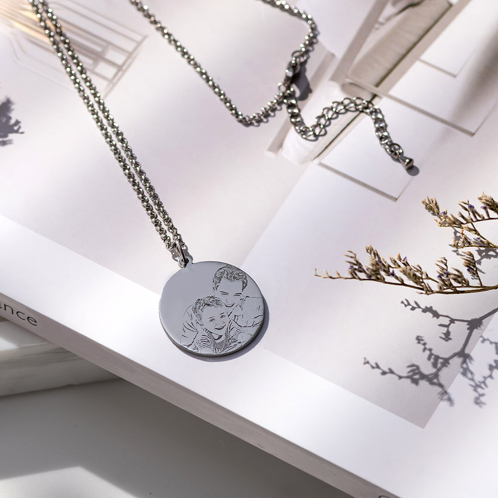 Collana personalizzata con foto incisa in argento sterling / acciaio inossidabile 