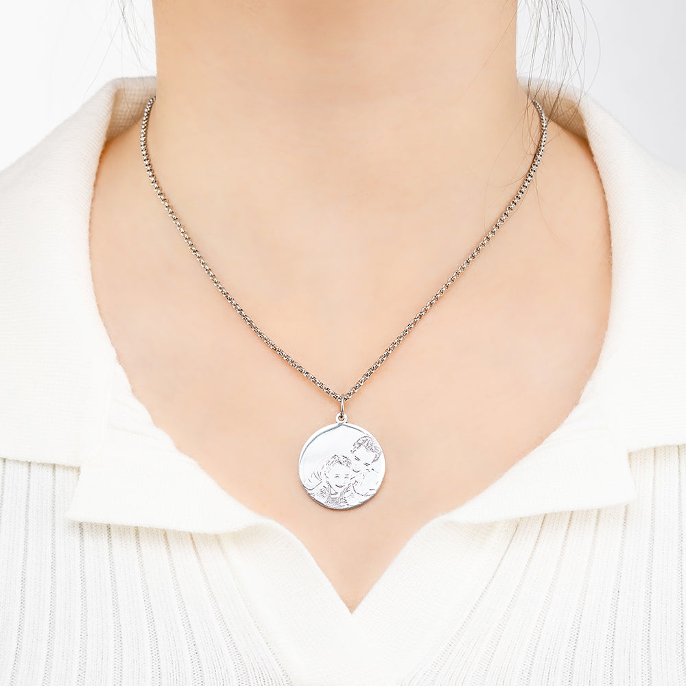 Collana personalizzata con foto incisa in argento sterling / acciaio inossidabile 