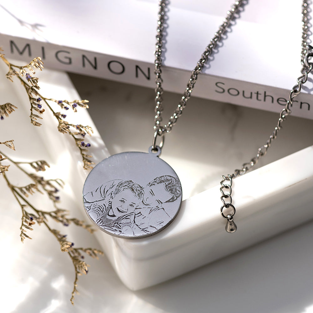 Personalized Photo Engraved Necklace Silver Sterling / Stainless Steel