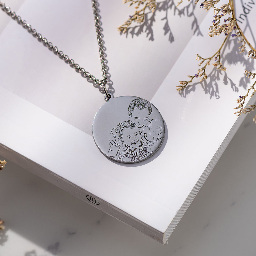 Collana personalizzata con foto incisa in argento sterling / acciaio inossidabile 