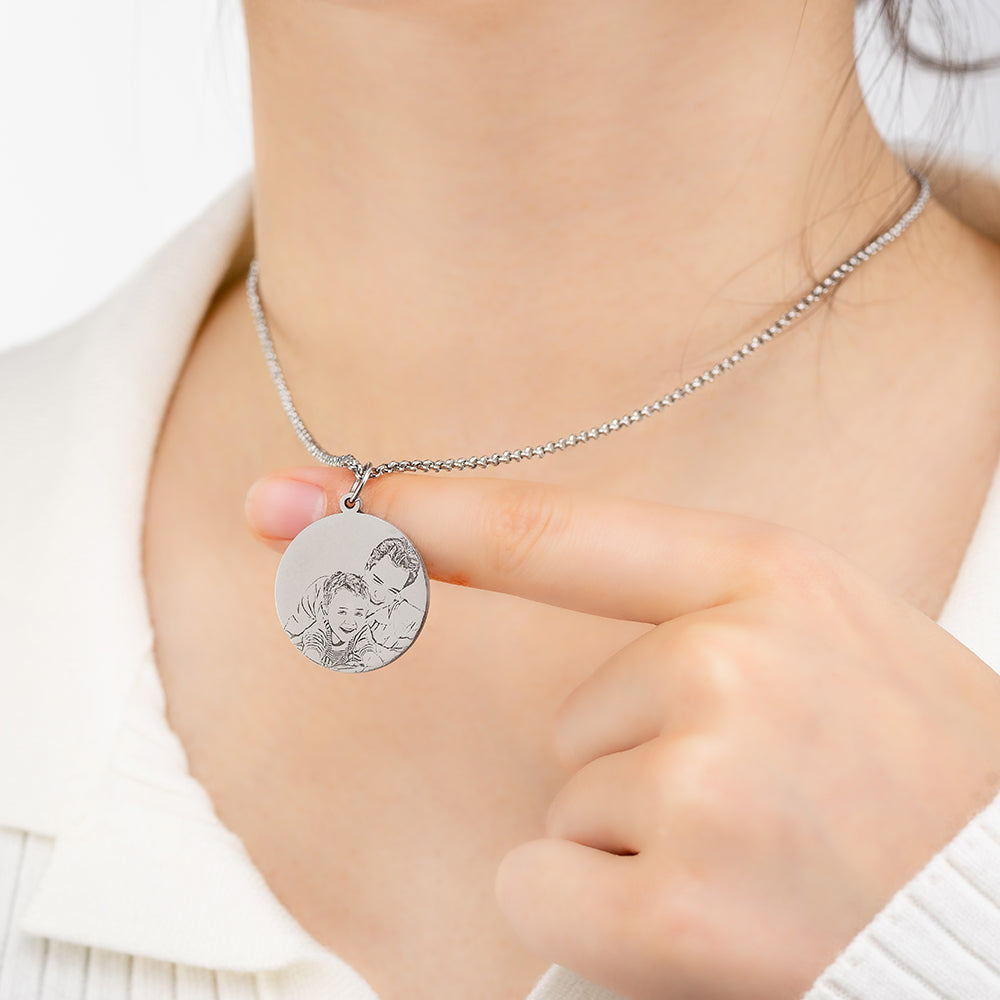 Collana personalizzata con foto incisa in argento sterling / acciaio inossidabile 