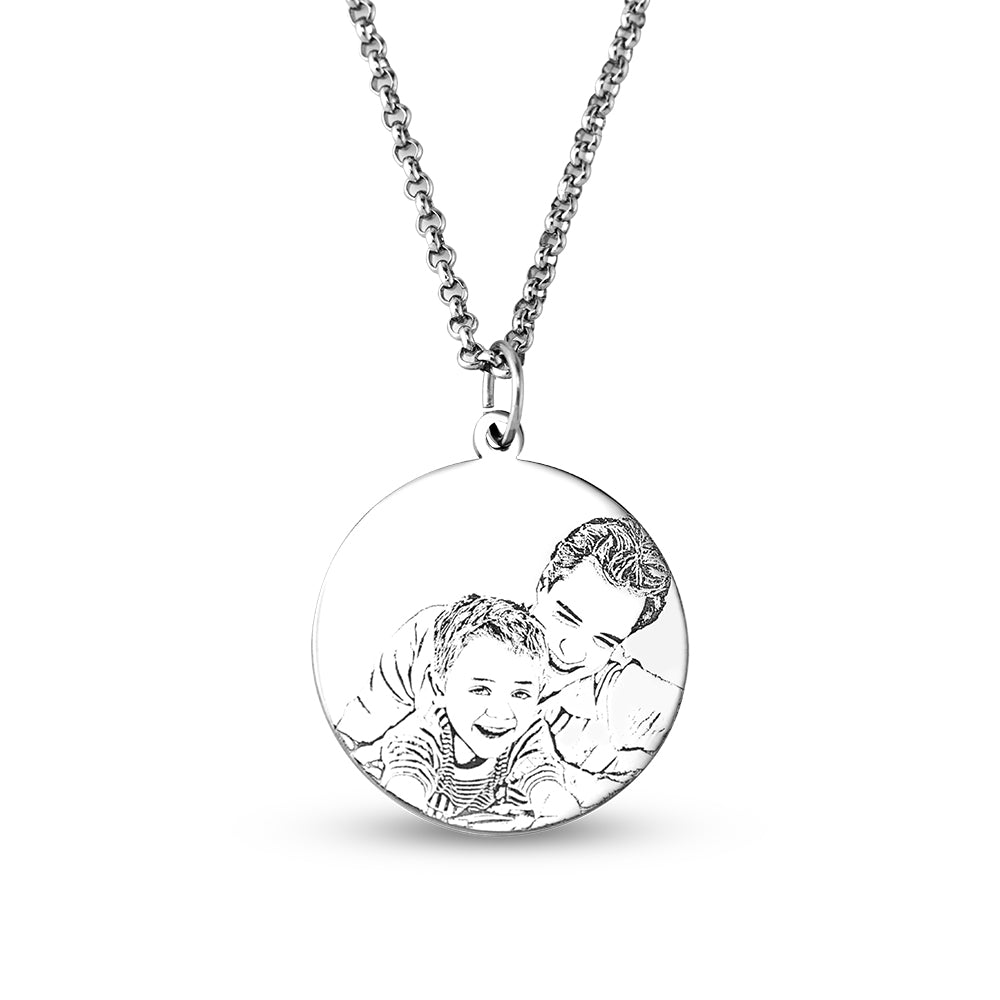 Personalized Photo Engraved Necklace Silver Sterling / Stainless Steel