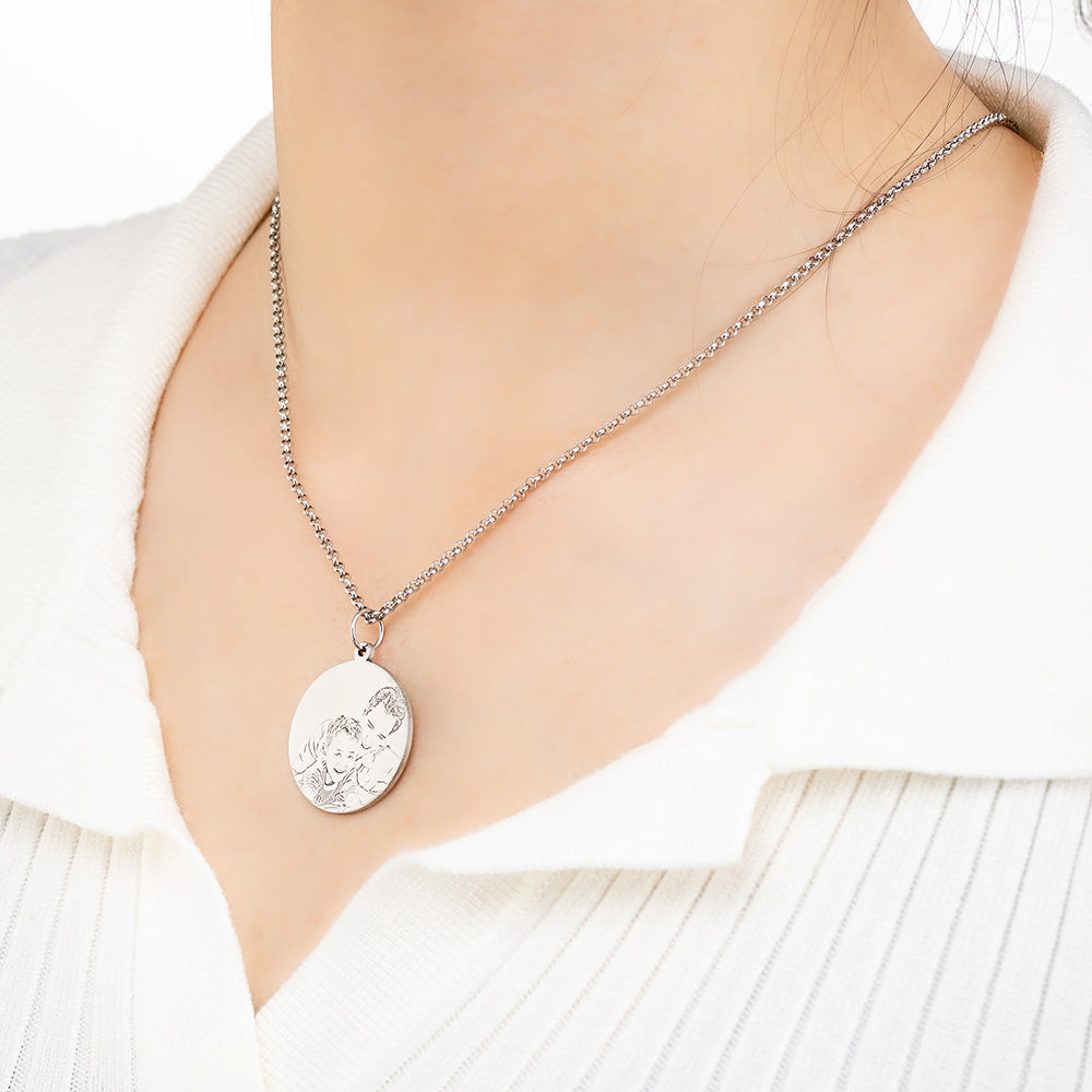 Collana personalizzata con foto incisa in argento sterling / acciaio inossidabile 