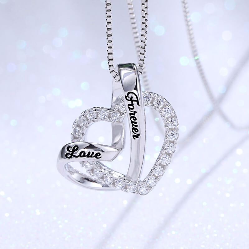 "Love Forever" Heart In Heart Necklace Sterling Silver