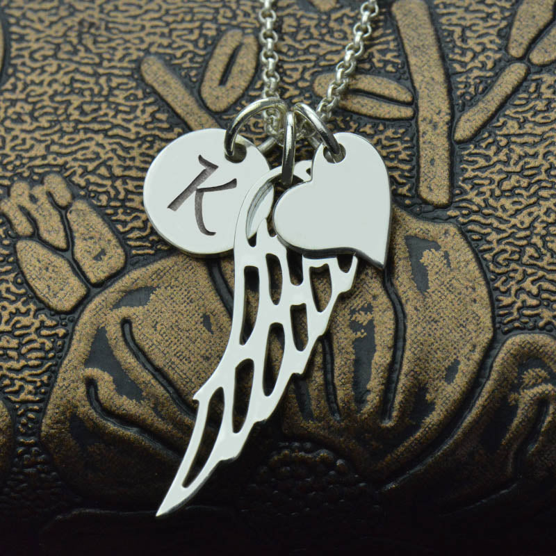 Personalized Angel Wing Necklace in Sterling Silver