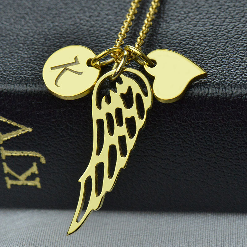 Personalized Angel Wing Necklace in Sterling Silver