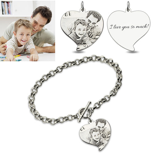 Charming Photo-Engraved Heart Bracelet