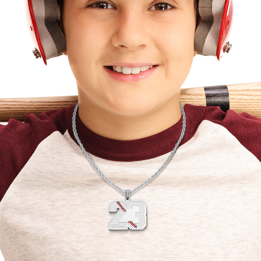 Collana personalizzata con numero sportivo da baseball e softball con nome 