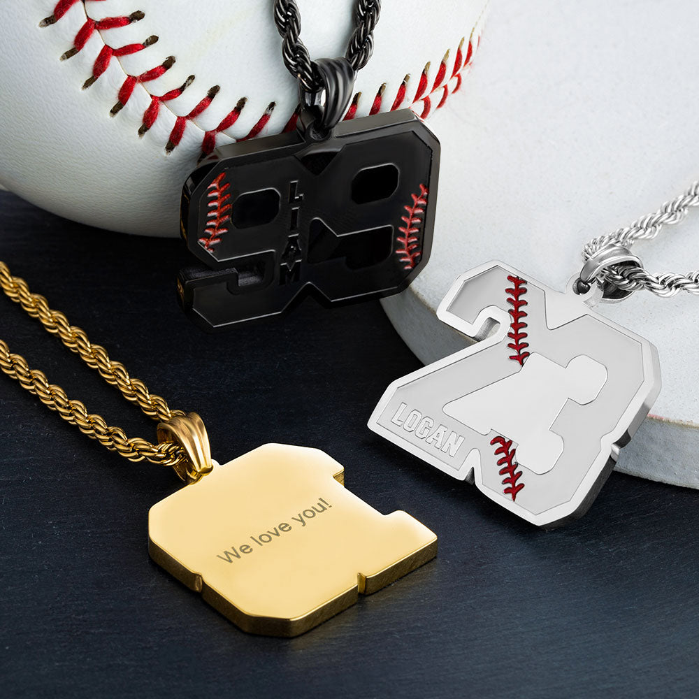 Personalized Baseball & Softball Sports Number Necklace with Name