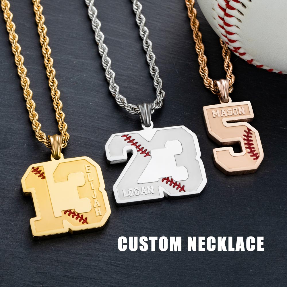 Collana personalizzata con numero sportivo da baseball e softball con nome 