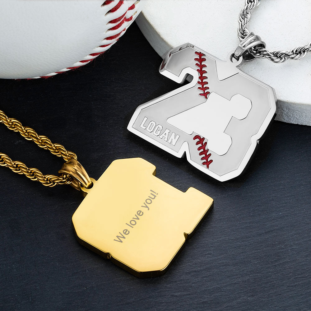 Collana personalizzata con numero sportivo da baseball e softball con nome 