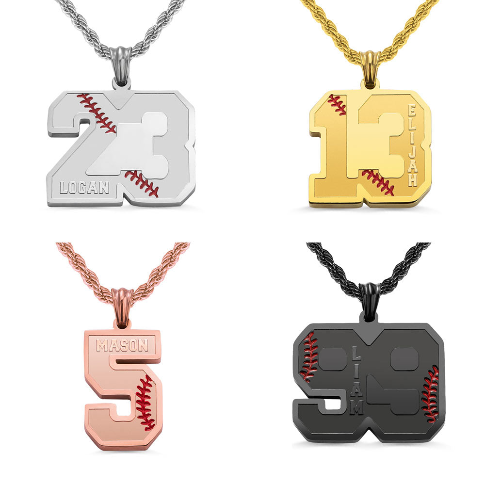 Personalized Baseball & Softball Sports Number Necklace with Name