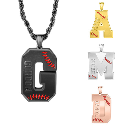 Collana iniziale da baseball con lettera AZ e nome personalizzato, ciondolo con ciondolo a forma di maglia da baseball in acciaio inossidabile, regalo sportivo per atleti/amanti del baseball/sport