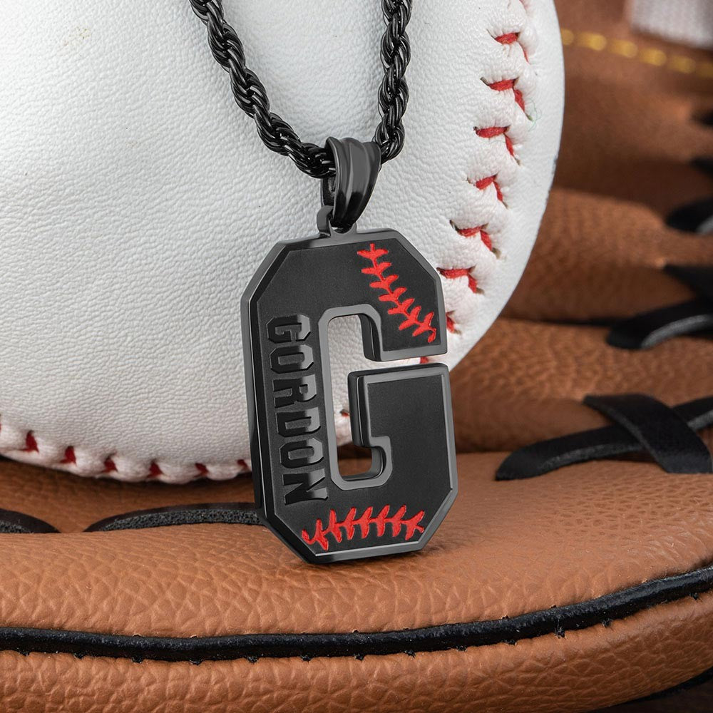 Collana iniziale da baseball con lettera AZ e nome personalizzato, ciondolo con ciondolo a forma di maglia da baseball in acciaio inossidabile, regalo sportivo per atleti/amanti del baseball/sport