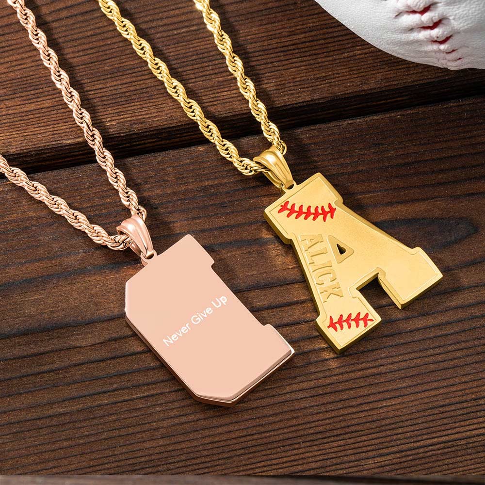 Collana iniziale da baseball con lettera AZ e nome personalizzato, ciondolo con ciondolo a forma di maglia da baseball in acciaio inossidabile, regalo sportivo per atleti/amanti del baseball/sport