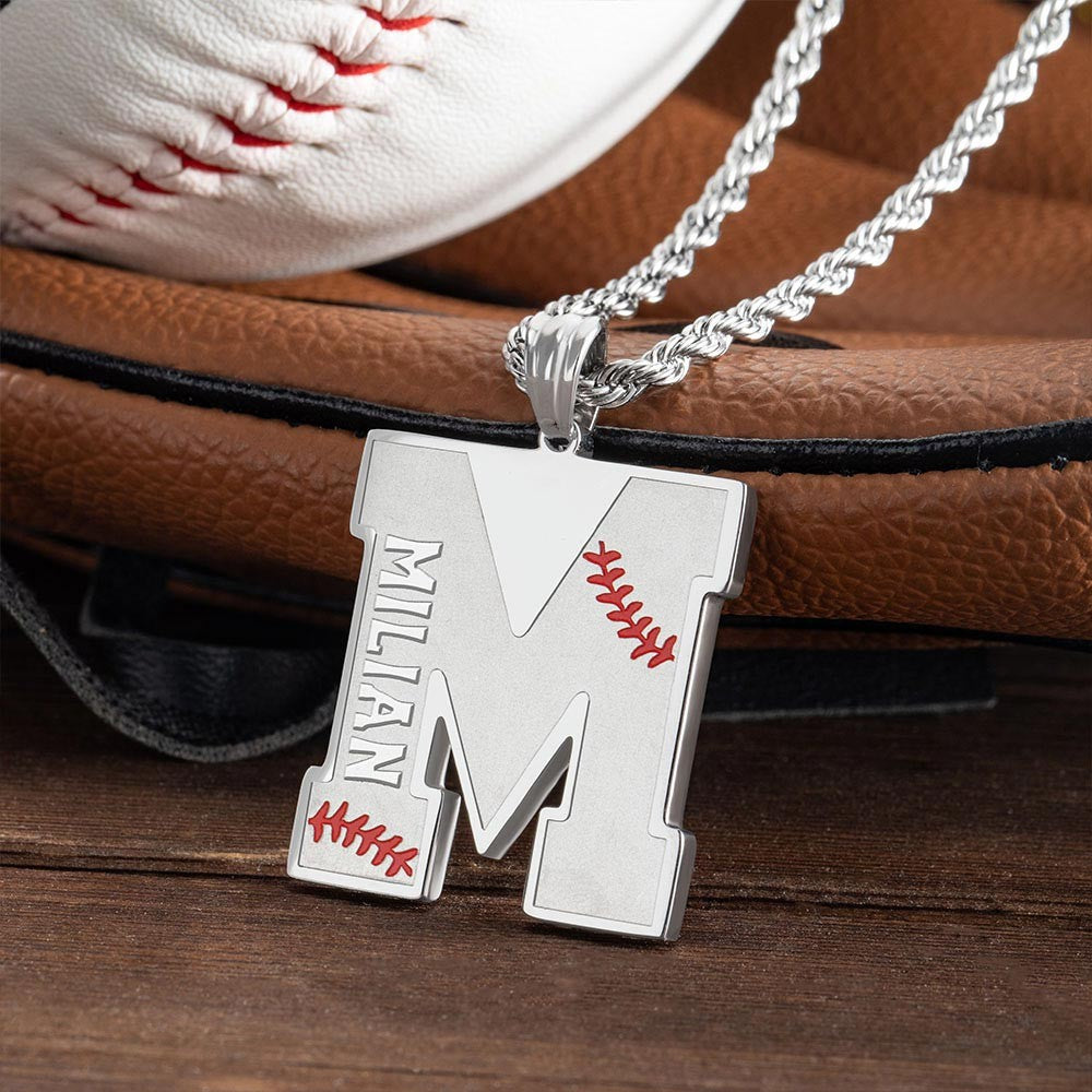 Collana iniziale da baseball con lettera AZ e nome personalizzato, ciondolo con ciondolo a forma di maglia da baseball in acciaio inossidabile, regalo sportivo per atleti/amanti del baseball/sport